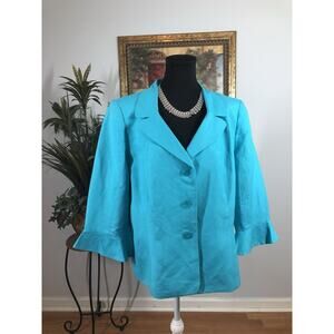 Le Suit Blue Women Jacket 3/4 Sleeve Size 16 Linen Clueless Preppy Office Siren